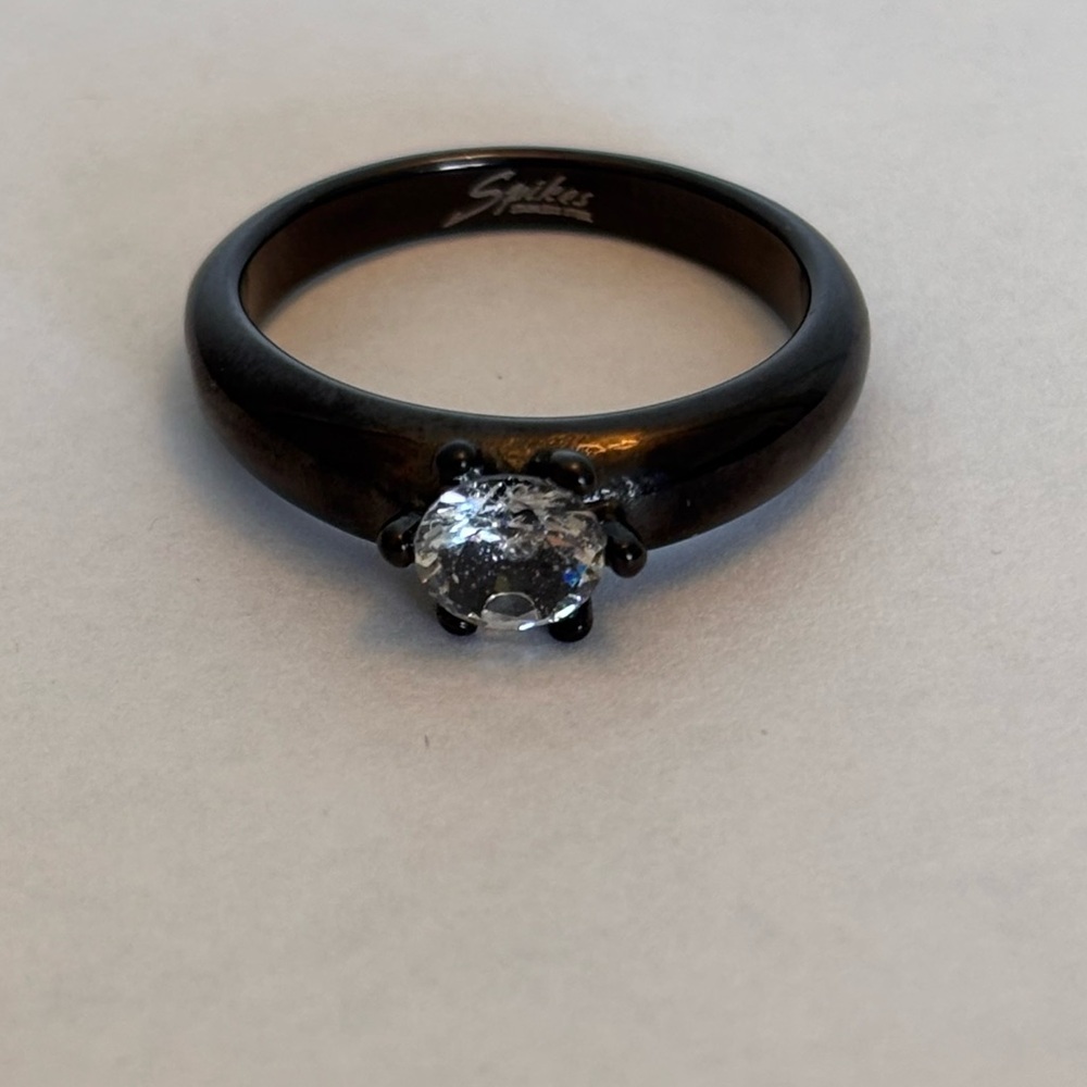 Black Ring with Clear Stone From Spikes
